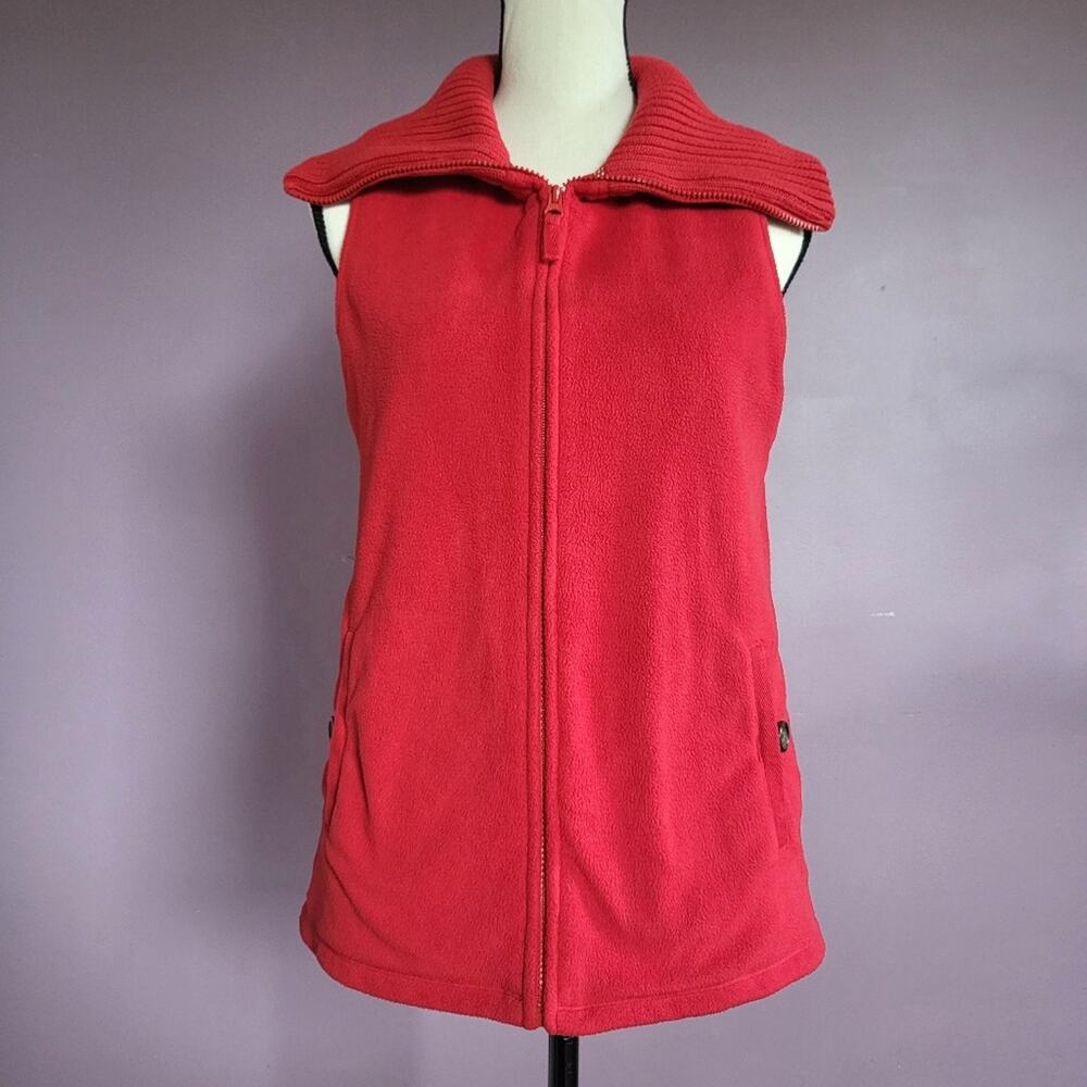 Lands' End Red Fleece Knitted Turtleneck Insulated Zip Up Vest w/ Pockets
